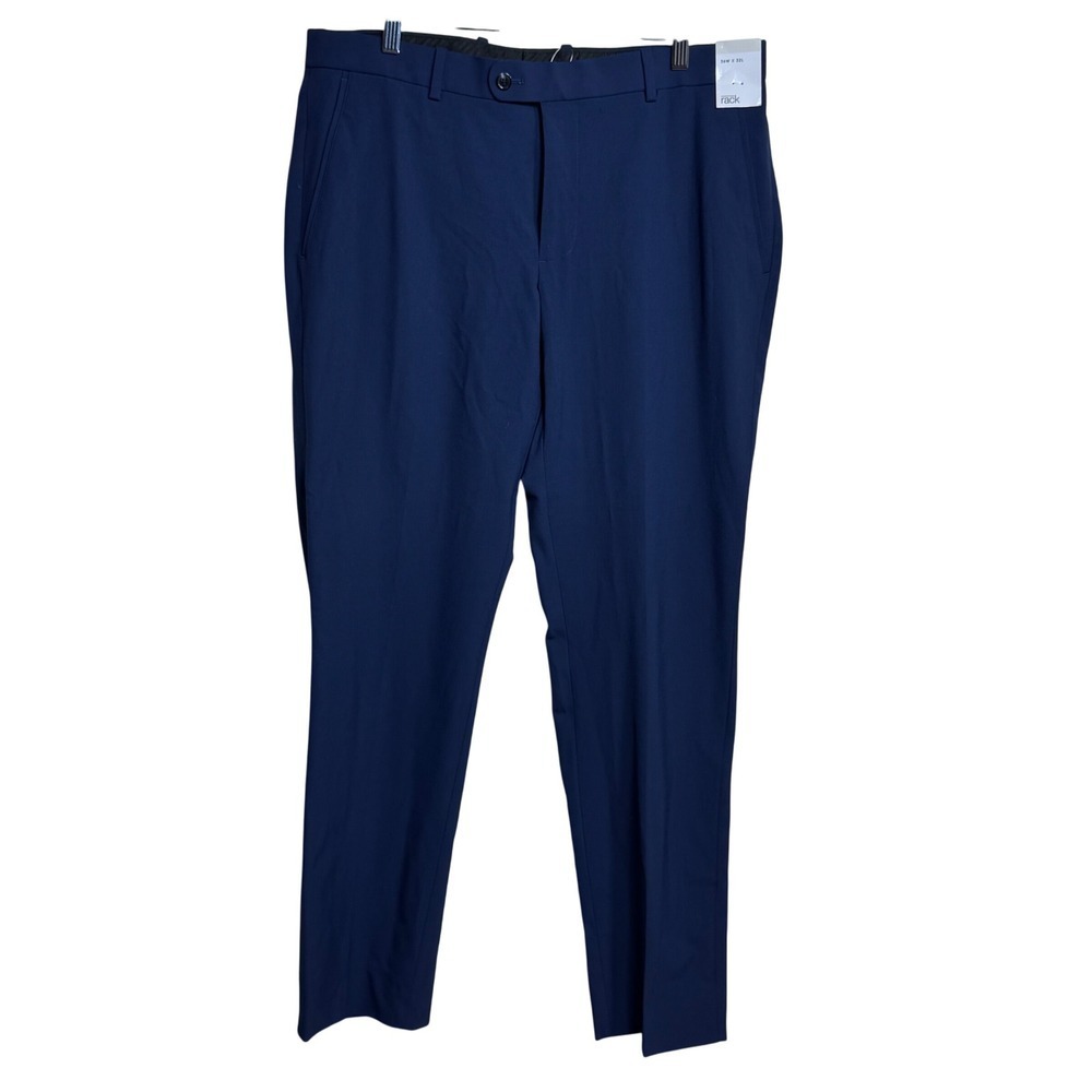 Nordstrom Rack‎ Mens Dress Pant Navy Blue Flat  Straight Fit Stretch Size 36x32
